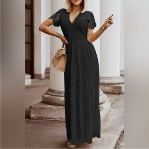 Elegant Black Lace Maxi Dress